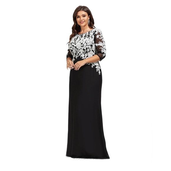 Aubrie Sheath/Column Boat Neck Floor Length Lace Chiffon Evening Dress w/Sequins - Picture 8 of 8